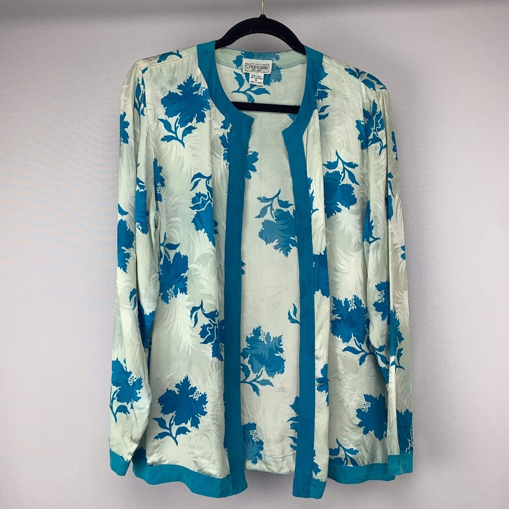 VINTAGE CHANCELLE NEW YORK 100% Silk Floral Print Kimono Size 6